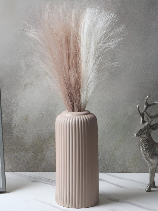 Ribbed Ceramic Decorative Vase – Minimal Neutral Vase for Pampas Grass & Home Décor