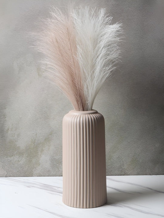 Ribbed Ceramic Decorative Vase – Minimal Neutral Vase for Pampas Grass & Home Décor