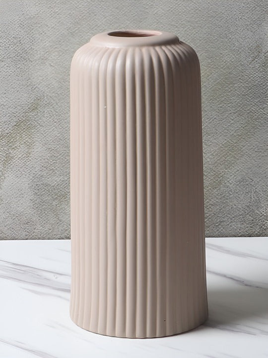 Ribbed Ceramic Decorative Vase – Minimal Neutral Vase for Pampas Grass & Home Décor