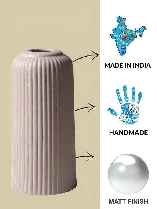 Ribbed Ceramic Decorative Vase – Minimal Neutral Vase for Pampas Grass & Home Décor