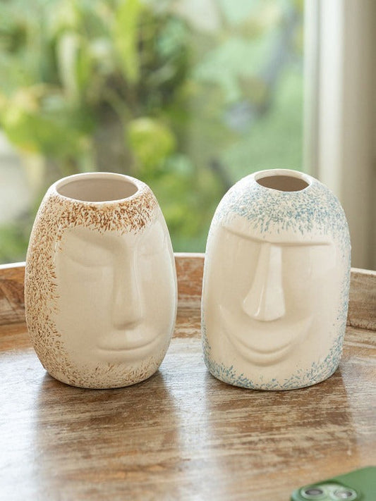 Abstract Face Ceramic Vase Set – Modern Artistic Home Décor Table Vases