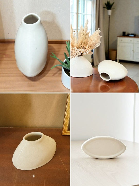 White Ceramic Vase with Dried Pampas Arrangement – Minimal Tabletop Home Décor